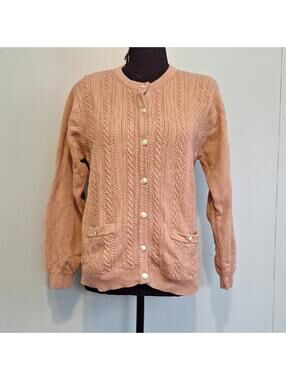 Talbots Light Brown 100% Pure Wool Padded Shoulder Cardigan Size 8P